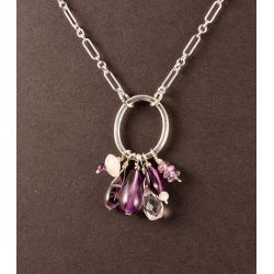 Amethyst, Moonstone and Crystal Quartz Cluster Chain Necklace