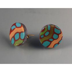 12mm Turquoise and Red Dot Post Earrings