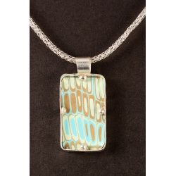 Turqoise and gold polymer mosaic rectangle, set in Sterling silver