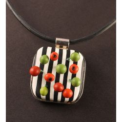 Dimensional Sterling silver framed polymer berries pendant