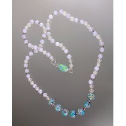 Blue Lace Agate with Polymer Millefiore Bead Necklace 