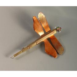 Brass Dragonfly Pin with Dichroic Glass