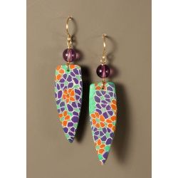 Fantasy Daisies Polymer Shield Earring with Amethyst, GF