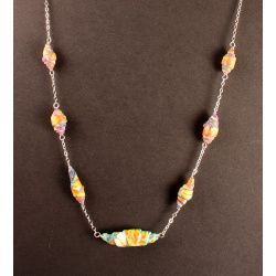 Rolled Blue Polymer Bead Chain Necklace