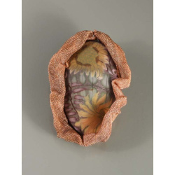 Oval floral cabochon pin with copper mesh bezel